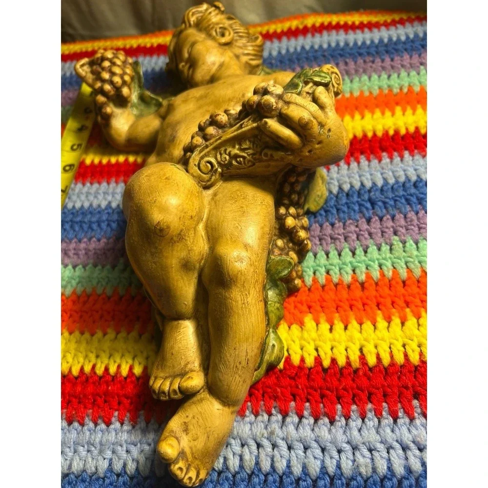 Vintage Chalkware Cherub and Grapes Wall Decor Plaque